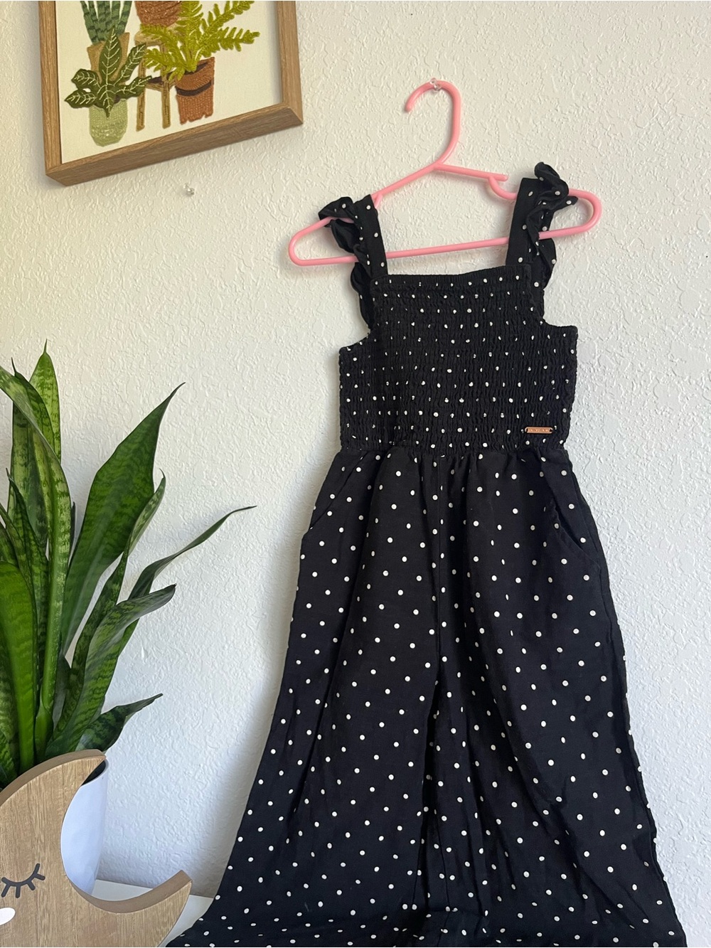 Tahari Black and White Polka Dot Smocked Sundress Romper